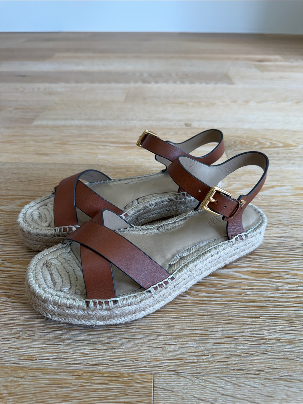 Lauren Ralph Lauren Brown Leather Espadrille Platform Sandals with Ankle Strap